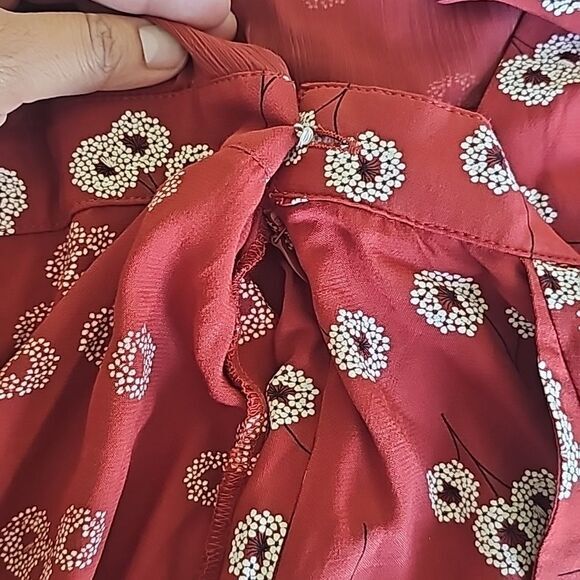 LOFT Women's Floral Wrap Romper rust Dark Red Size 10 - Picture 8 of 11
